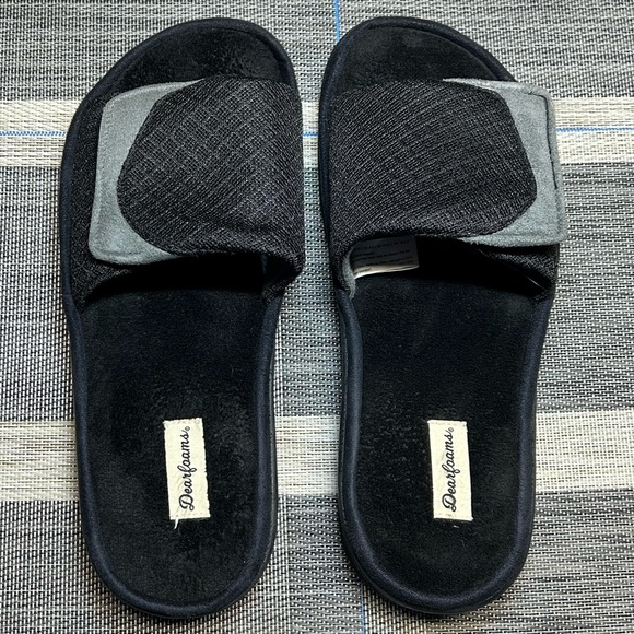 Dearfoams Men’s Easy Slip On Adjustable Slide Slippers 9-10 Medium Black - Picture 6 of 16